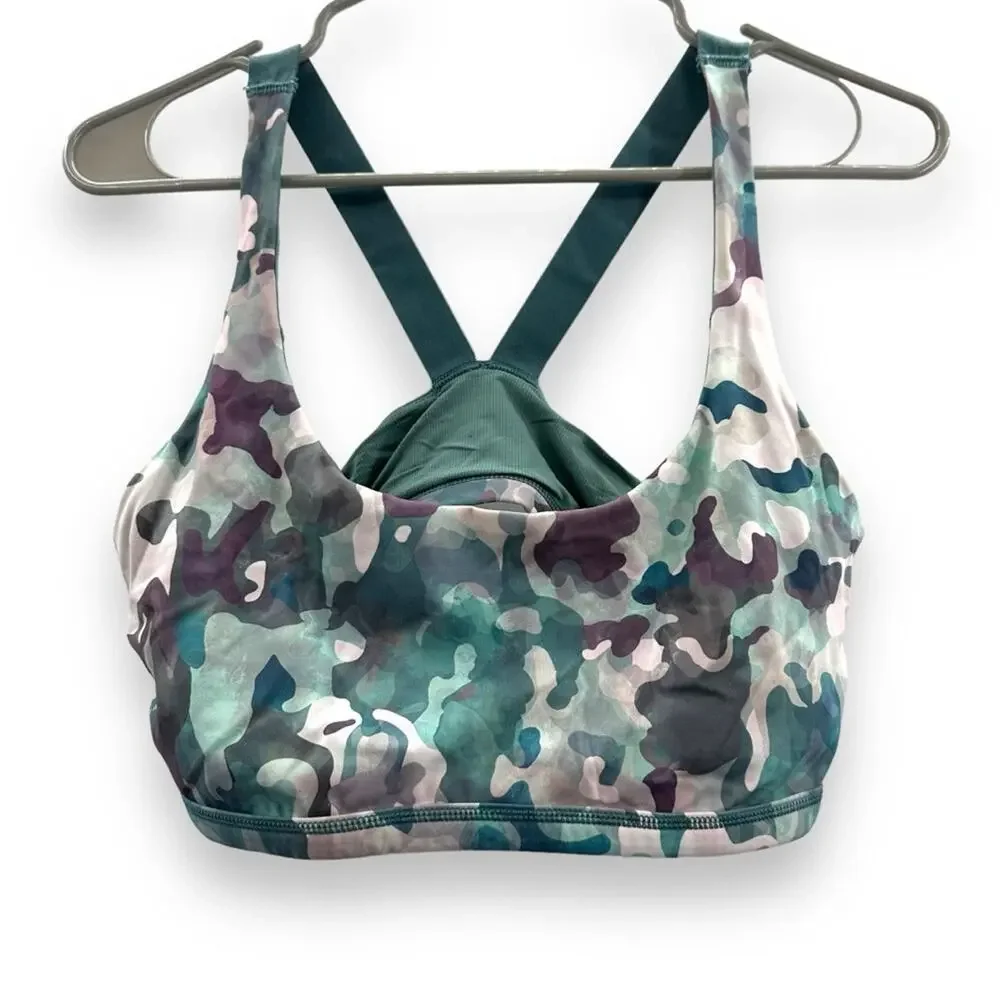 Spanx Low Impact Support Multi Camo Print Scoop‎ Neck Sports Bra Sz L
